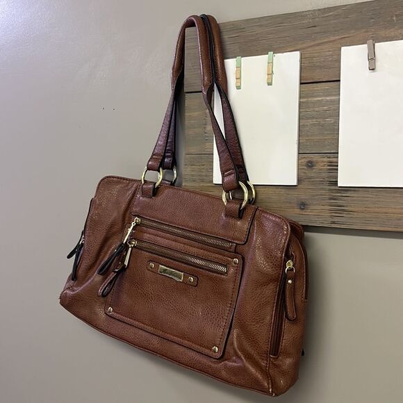 Marc Fisher Brown Zip Code Buckle Saddle Handbag - Picture 2 of 16